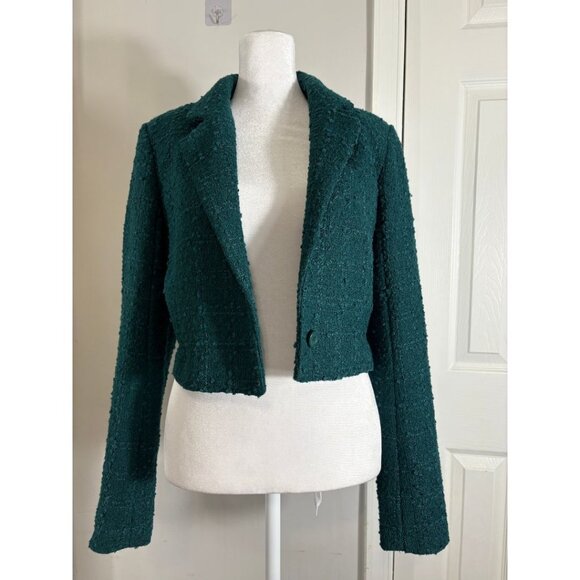 Abercrombie & Fitch Emerald Green Tweed Cropped Blazer – Size S (New with Tags) - Picture 4 of 7